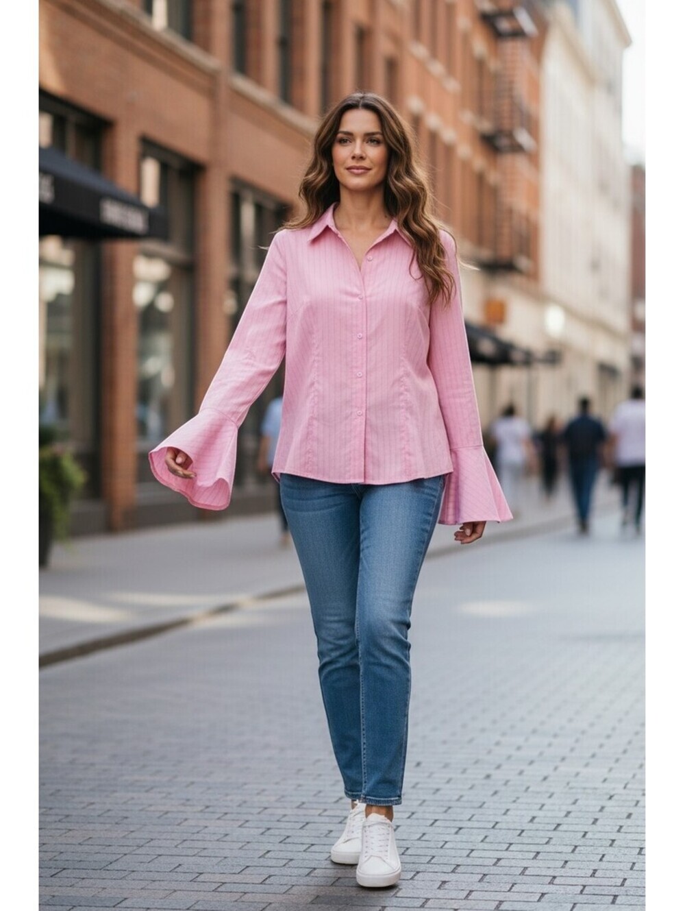 SHEIN Women's Pink Button-Up Blouse Size Large | Flared Sleeves